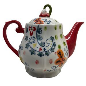 Pier 1 Imports Ceramic Hand painted Stoneware Teapot “Paisley” EUC